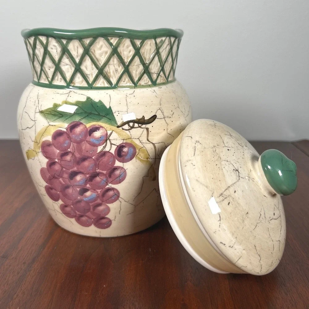 Raymond Waites Cornucopia Grape Ceramic Canister Jar Lid CIC Farmhouse Tuscon